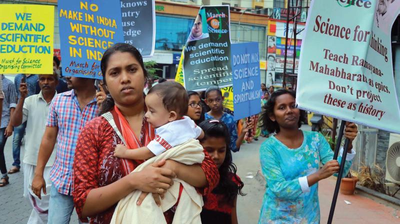 Participants during the March For Science rally in Kochi on Saturday. (Photo: DC)
