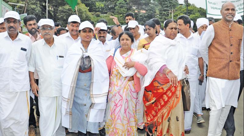 Nilgiris collector J. Innocent Divya leads the  procession in Ooty on Tuesday. (Photo: DC)