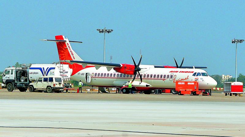 A flight lands at the Vijayawada Airport near Gannavaramon Monday. (Photo: DC)