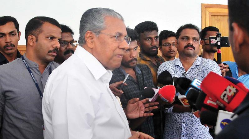 Chief Minister Pinarayi Vijayan speaks to media persons at the Secretariat in Thiruvananthapuram on Saturday. (Photo: DC)
