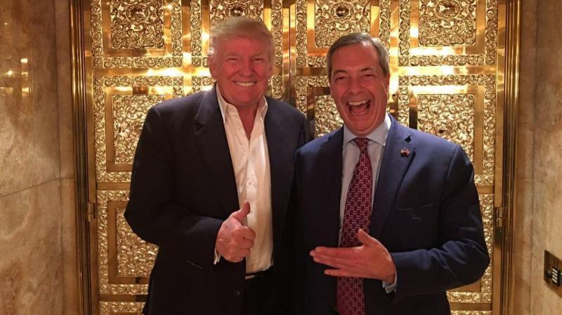 Farage, 52, later posted a picture on Facebook and Twitter of him with Trump, who gives a thumbs-up for the camera. (Photo: Twitter)
