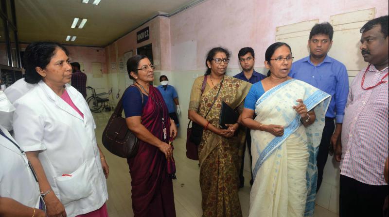 Health Minister K.K. Shailaja on Monday inspecting preparations taken at Kalamassery Medical College to treat suspected Nipah infected cases.