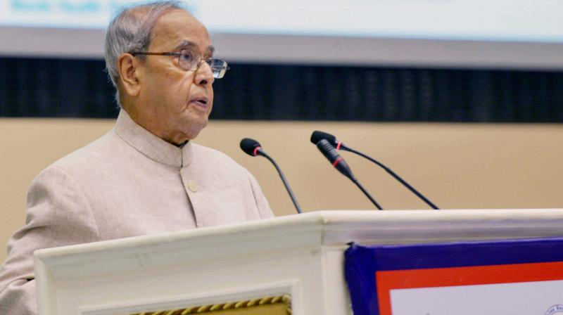President of India Pranab Mukherjee speaks at the inauguration ceremony of the first NIMCARE World Health Day Summit 2017 at Vigyan Bhawan on Friday. (Photo: PTI)