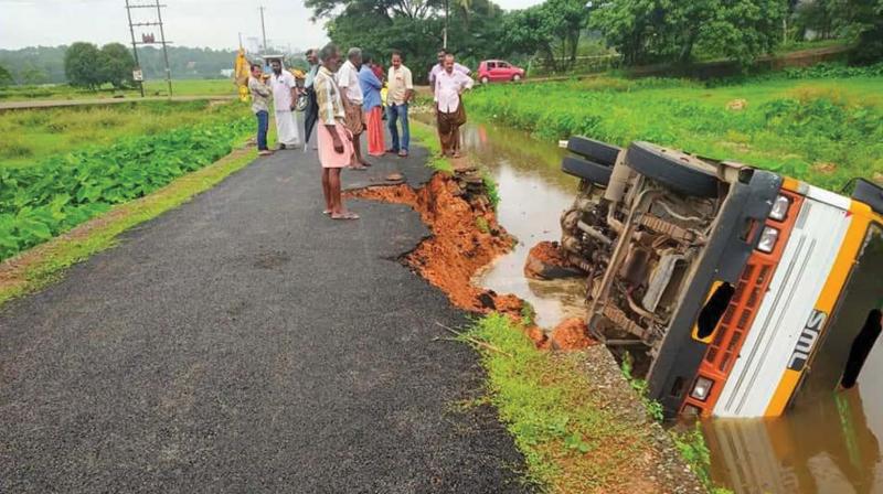 Kochi: Truck overturns as new road caves in