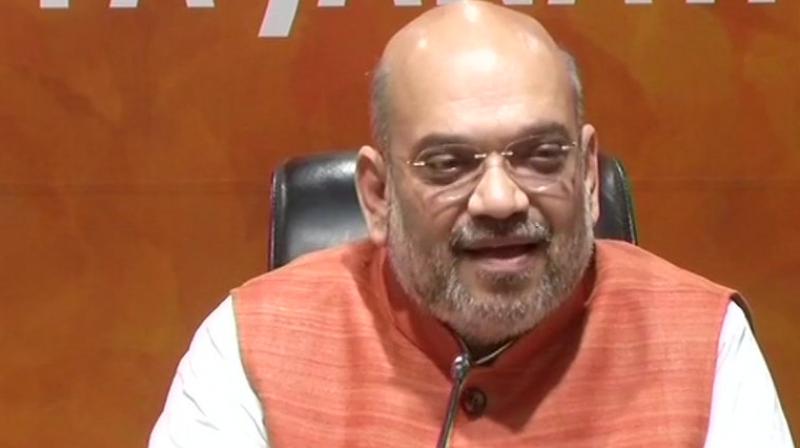 BJP president Amit Shah also listed the achievements of the NDA government. (Photo: Twitter/ANI)