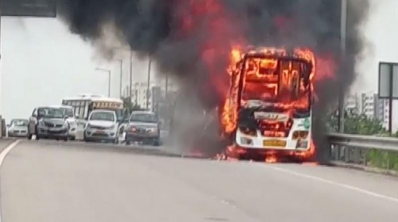 Telangana: Private bus gutted in fire; no casualties reported