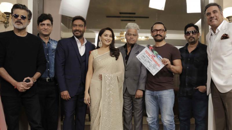 Aamir Khan giving the Mahurat clap for Total Dhamaal in Mumbai on Monday.
