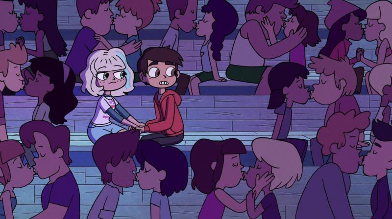 The same-sex kissing scene in the \Star vs the Forces of Evil\ cartoon series. (Credit: YouTube)