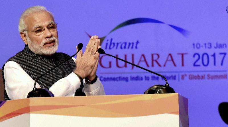 Prime Minister Narendra Modi addresses the Vibrant Gujarat Global Summit 2017, in Gandhinagar, Gujarat. (Photo: PTI)
