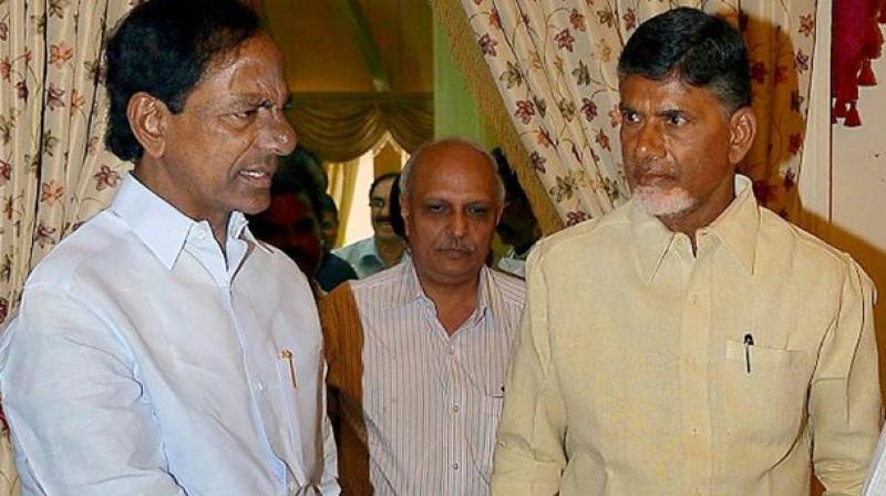 Telangana Chief Minister K. Chandrashekar Rao and Andhra Pradesh Chief Minister N. Chandrababu Naidu