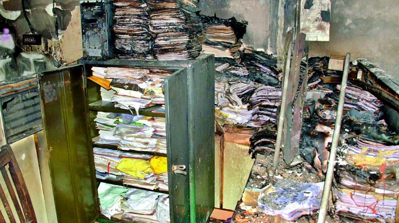 A section in the Municipal Corporation which caught fire in Rajahmundry in the early hours of Friday. (Photo: DC)