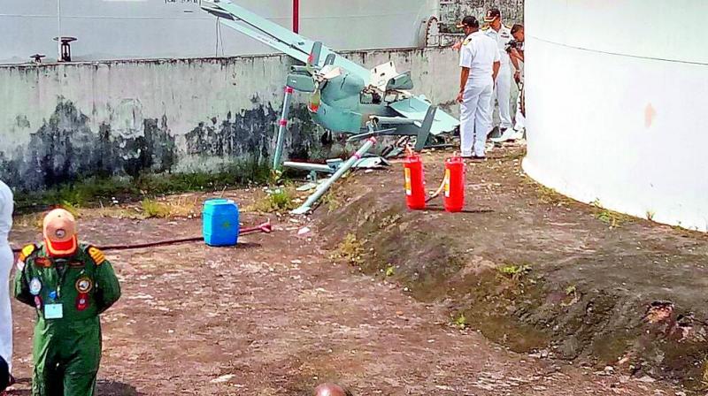 The remotely-piloted aircraft of the Indian Navy which crashed during take-off outside the Naval base of Kochi on Tuesday. 	 VIA WEB.