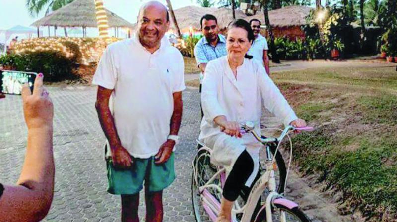 Sonia Gandhi cycling in Goa.