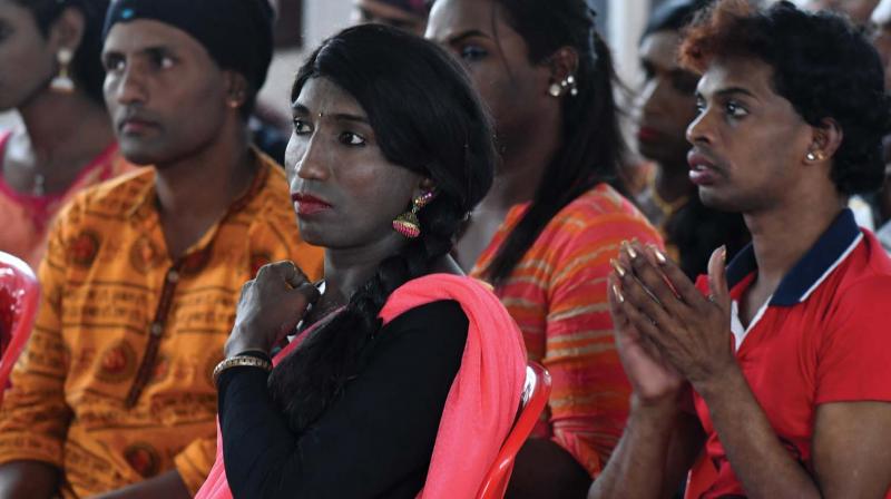Transgenders at a convention for declaring the rights of the transgender community  in Kochi on Sunday.	(Photo: SUNOJ NINAN MATHEW)