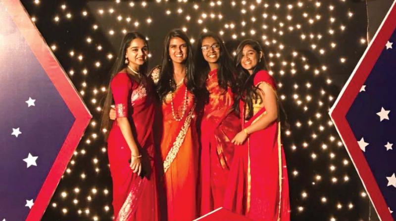 Sakshi Rao (third from left) with her friends dressed for the graduation ceremony.