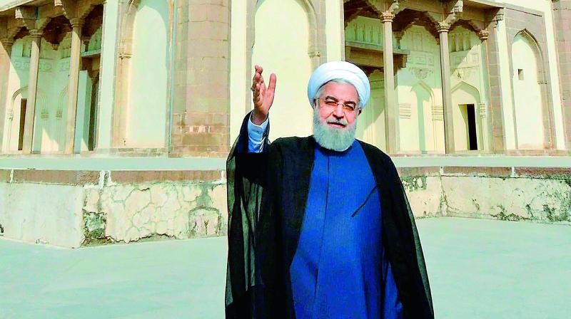 Iranian President Hassan Rouhani visits the Qutub Shahi tomb at Ibrahim Bagh in Hyderabad on Friday. He is on a three-day visit to India. (Photo: DC)