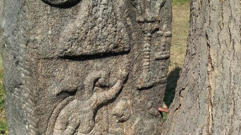 The emblem of Vira Vallan found near Arunachaleshwar temple. 	(Photo: DC)