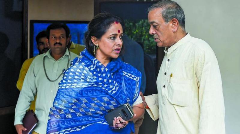 Sanjay Sinh, who resigned from the Rajya Sabha as well as the Congress, with his wife Ameeta Sinh at his residence in New Delhi on Tuesday. (Photo: PTI)