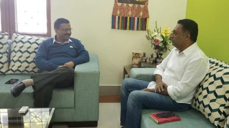 Actor Prakash Raj met Delhi Chief Minister Arvind Kejriwal in the national capital on Thursday in New Delhi. (Twitter | @prakashraaj)
