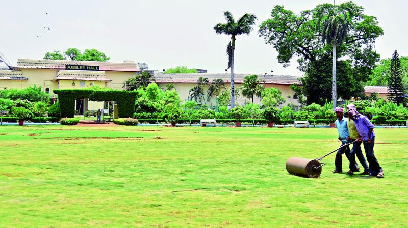 The picture of the lawn was clicked after the decades-old fountain was razed for TS day celebrations on June 2.