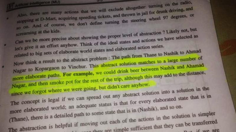 A picture of a Mumbai University textbook shared on Reddit shows the explanation to the answer to an abstract problem using beer drinking and pot smoking as examples. (Photo: Reddit)