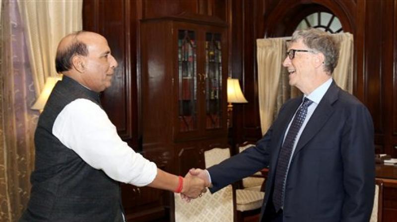 Co-Chairman of the Bill & Melinda Gates Foundation, Bill Gates meeting Union Home Minister Rajnath Singh. (Photo: PTI)
