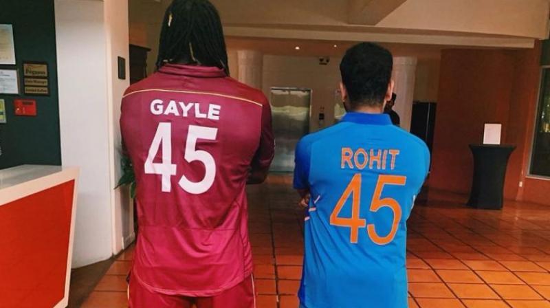 Rohit Sharma, Chris Gayle don jersey number â€˜45â€™ before 1st ODI vs Windies; see pic