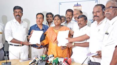 Corporation commissioner (in-charge) R. Lalitha releases the draft voters list in Ripon Buildings in Chennai on Friday. (Photo: DC)