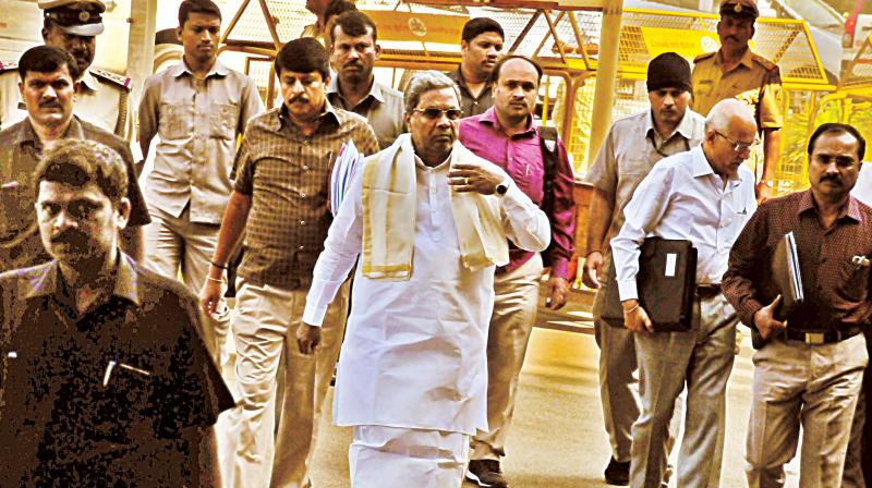CM Siddaramaiah arrives for the Cabinet meeting at Vidhana Soudha in Bengaluru on Tuesday