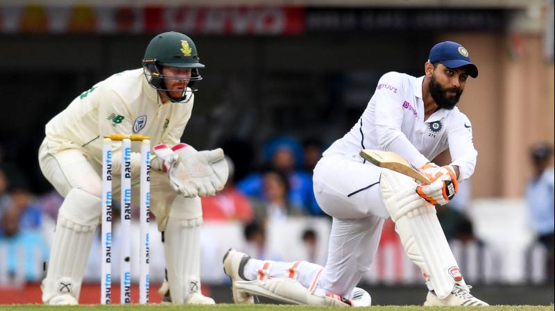 Ravindra Jadeja contributed with 51 before the last two Indian batsmen were called back at the stroke of tea. (Photo: AFP)