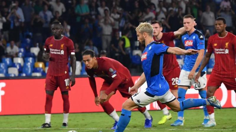 Dries Mertens scored from the penalty spot with eight minutes remaining after Andy Robertson tripped Jose Callejon inside the box and Napoli substitute Fernando Llorente added a second in stoppage time to put the result beyond doubt. (Photo:AFP)