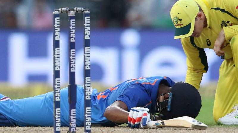 The Indian all-rounder was at the receiving end as he nearly suffered an injury scare with a severe blow to the helmet. (Photo: BCCI)