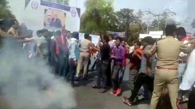 Rapid Action Force (RAF) of the Uttar Pradesh police had been deployed at the university after students clashed with men belonging to right wing organisation who had been demanding the removal of Jinnahs photo. (Photo: ANI | Twitter)