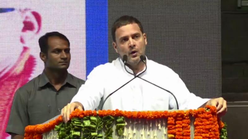 Congress chief Rahul Gandhi addressed workers of the partys OBC department in Delhi. (Photo: screengrab)