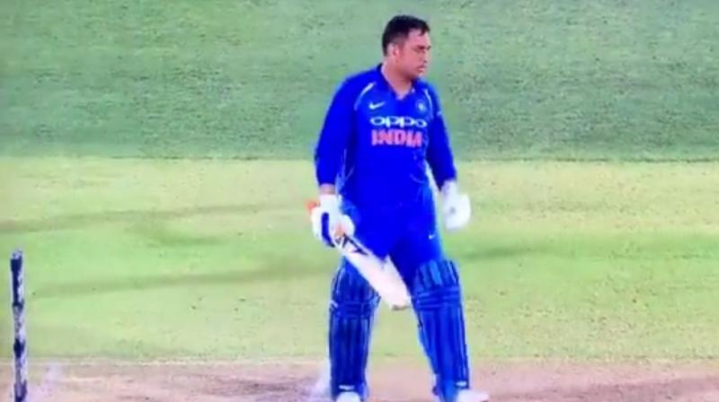 However, in an incident that has gone unnoticed by the umpires, Dhoni was seen to have taken a short run as the on-field umpire was seen handing Nathan Lyons cap following the completion of the over. (Photo: Screengrab)