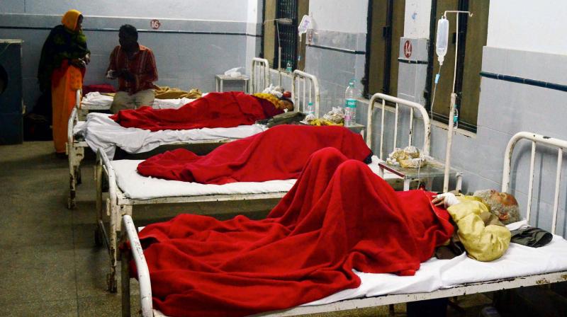 People injured in Patna-Indore Express train accident being treated at a hospital in Kanpur Dehat on Sunday. (Photo: PTI)