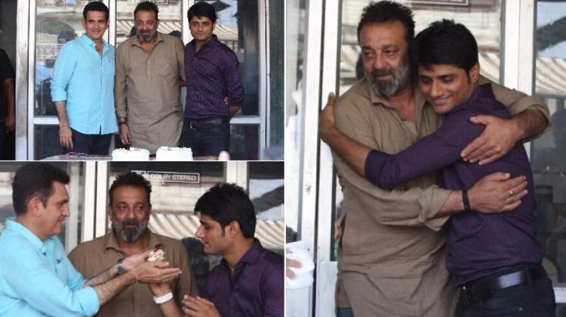 Sanjay Dutt with his Bhoomi team on the last day of the shoot on set.