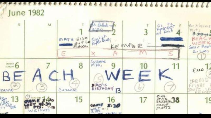 This image released by the Senate Judiciary Committee, Wednesday, Sept. 26, 2018 in Washington, shows Supreme Court nominee Judge Brett Kavanaughs calendar, from the Summer of 1982. (Photo: AP)