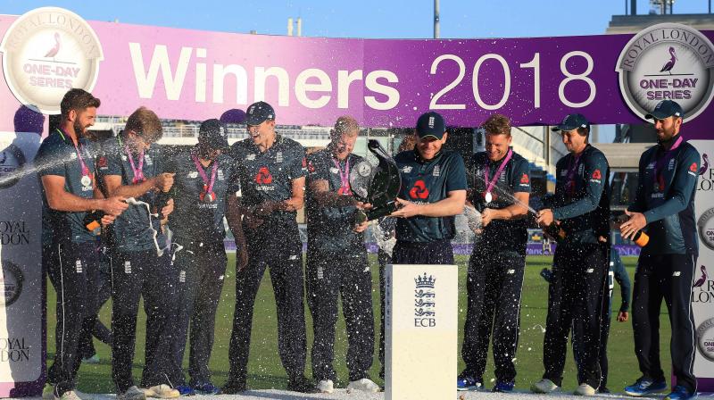 \I think we were outstanding. I think the tone was set by the bowlers early on, David Willey and Mark Wood were on the money. From that point there was no let up,\ said Eoin Morgan. (Photo: AFP)