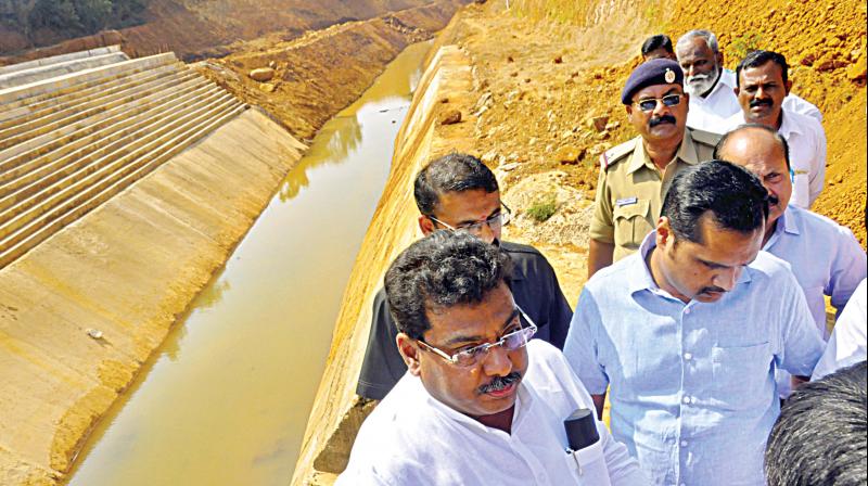 Water Resources Minister M.B. Patil at Mahadayi project site at Kankumbi, 50 km from Belagavi, on Monday