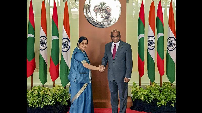 Swaraj meets Maldivian Home Minister Imran Abdulla, discusses bilateral ties