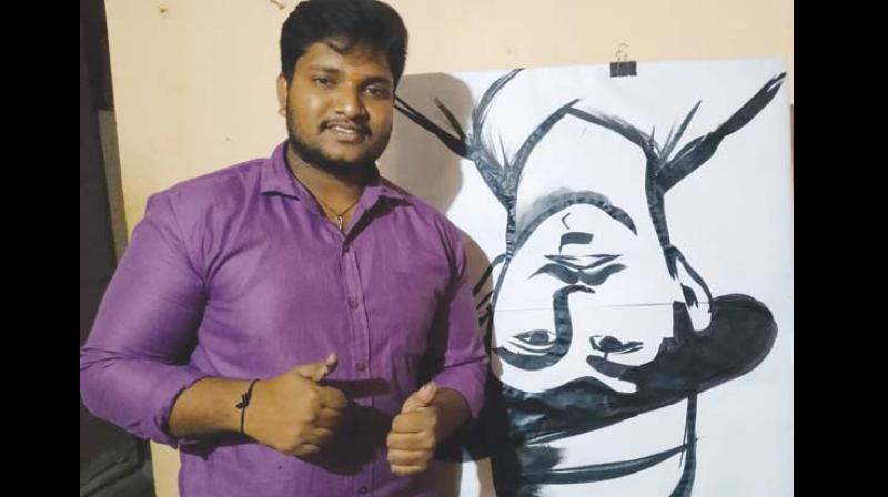 All in 60 seconds! Mysuru artist paints Bhagat Singh upside down, creates record