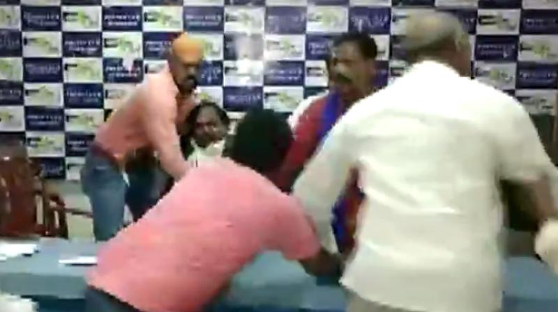 Watch: Dalit body president attacked during press conference in Hyderabad