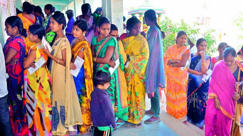 Women voters thronged the polling stations in Nizamabad district on Wednesday. (Photo: DC)