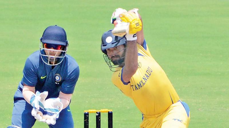 Continuing his sublime form Dinesh Karthik scored 93 against India A in a Deodhar Trophy match on Monday. (Photo: Murali Krishna)