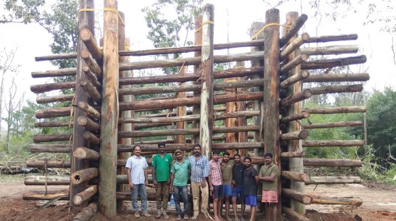 The wooden cage kept ready for Vadakkanad Komban at the elephant camp in Muthanga.