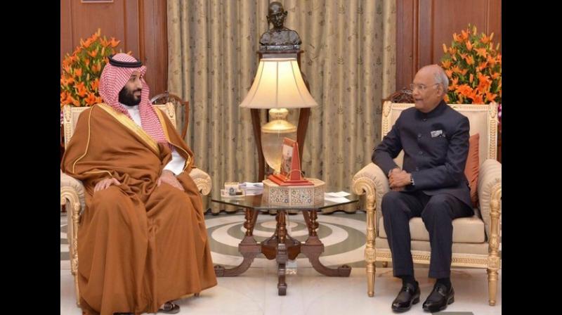 Welcoming the crown prince on his first state visit to India, the President said India cherishes its cordial and friendly relations with the Kingdom of Saudi Arabia. (Photo: ANI)