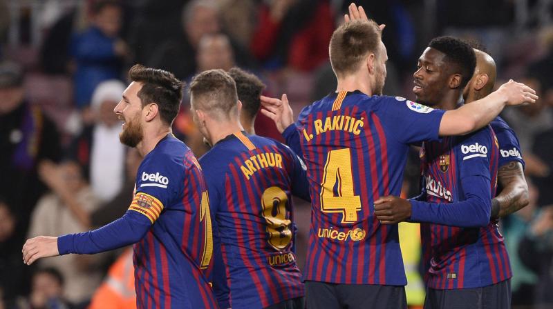 Barcelona made a flying start and, after numerous forays into the visitors area, took the lead on the half hour when Dembele latched onto a Messi through ball and chipped into the net with the help of a deflection off a defender. (Photo: AFP)