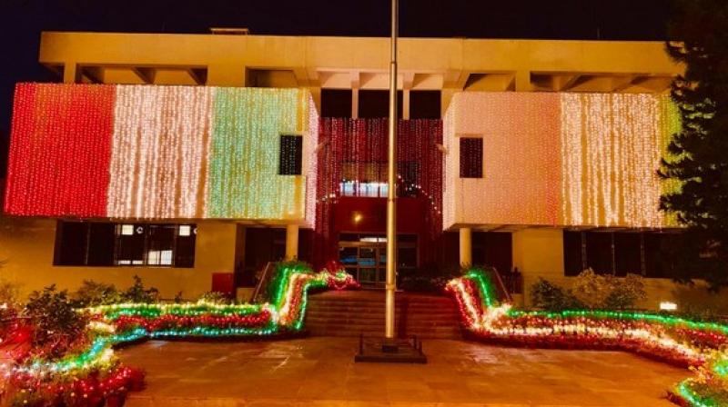 Indian High Commission in Pakistan lit-up ahead of Independence Day