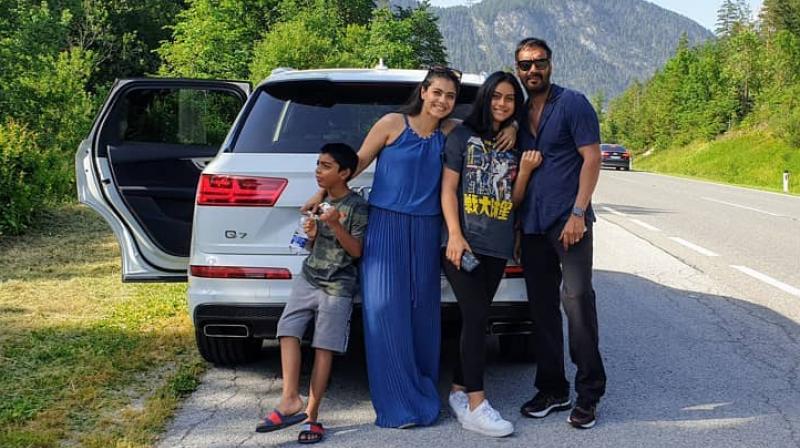 Ajay Devgn, Kajol go on road trip with kids Nysa and Yug; see pic